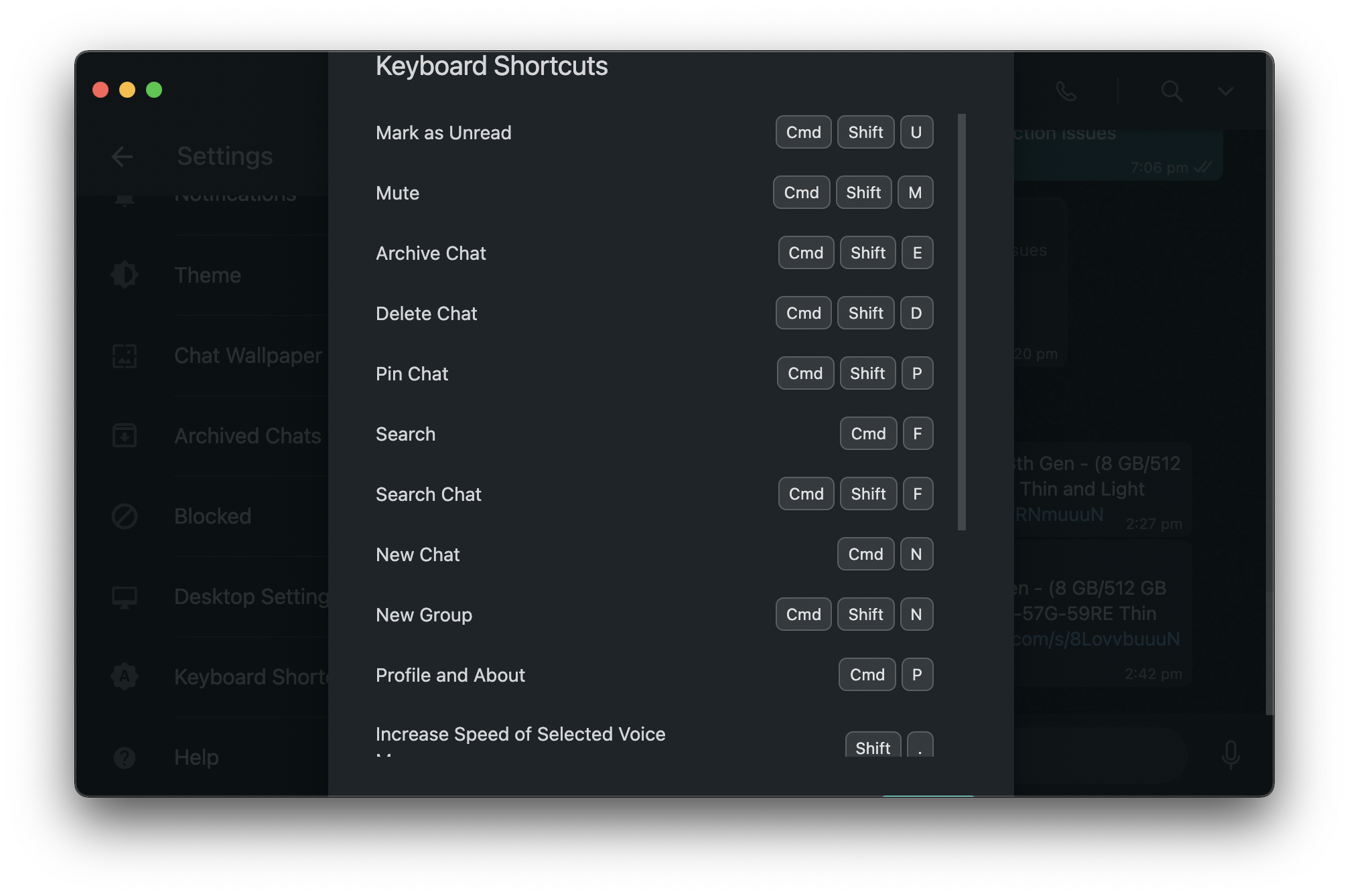 WhatsApp Keyboard Shortcuts